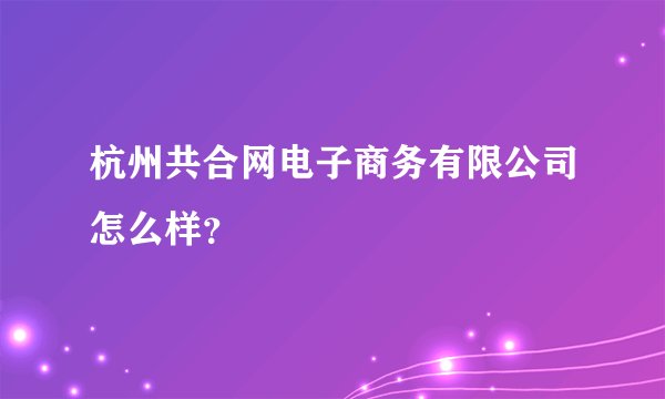 杭州共合网电子商务有限公司怎么样？