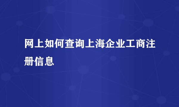 网上如何查询上海企业工商注册信息