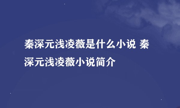 秦深元浅凌薇是什么小说 秦深元浅凌薇小说简介