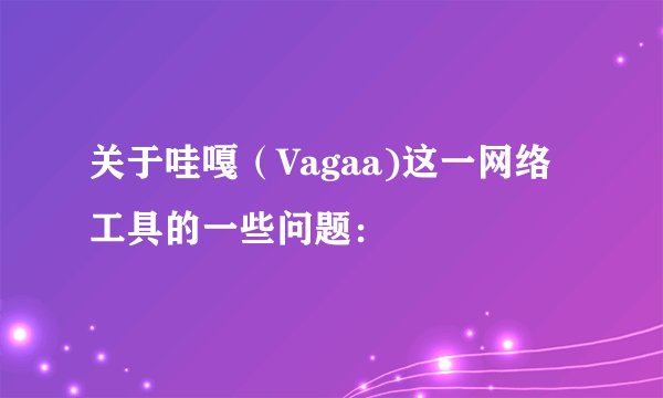 关于哇嘎（Vagaa)这一网络工具的一些问题：