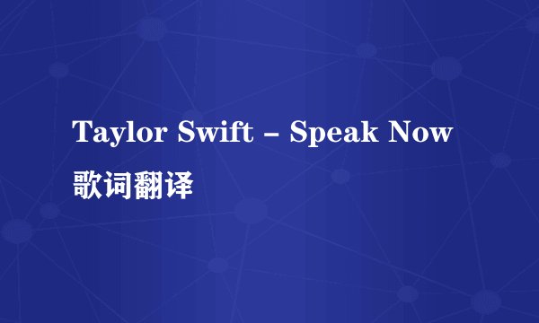 Taylor Swift - Speak Now歌词翻译