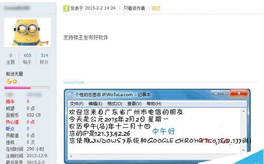 显ip个性签名 怎样实现的？