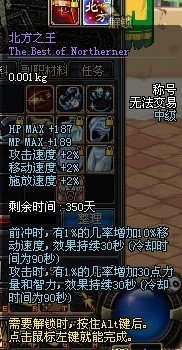 有人知道DNF中称号：“北方之王”的属性吗？