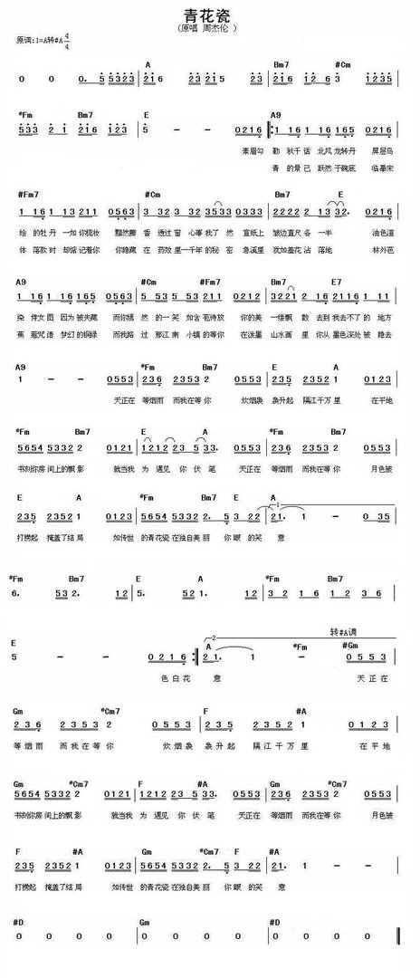 青花瓷电子琴简谱双手