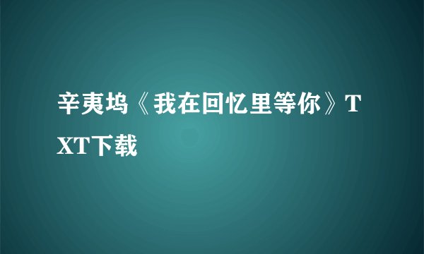 辛夷坞《我在回忆里等你》TXT下载