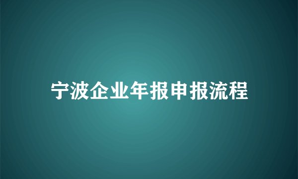 宁波企业年报申报流程