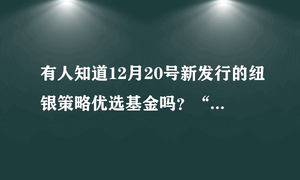有人知道12月20号新发行的纽银策略优选基金吗？“四大引擎”是什么意思啊？