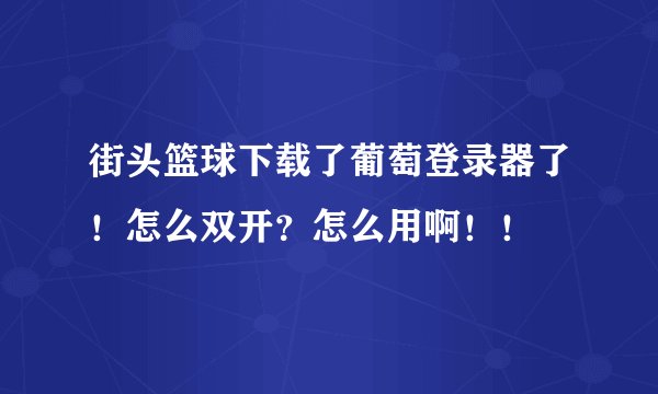 街头篮球下载了葡萄登录器了！怎么双开？怎么用啊！！