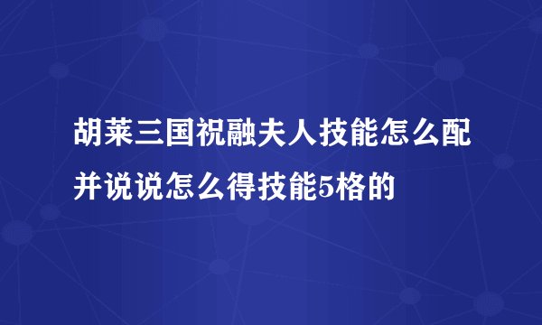 胡莱三国祝融夫人技能怎么配并说说怎么得技能5格的