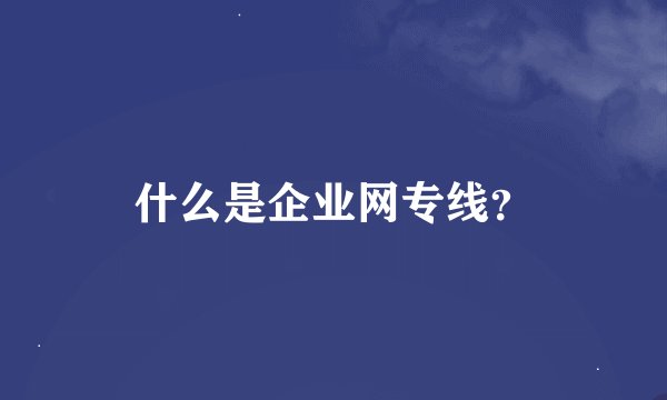 什么是企业网专线？