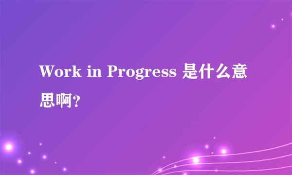 Work in Progress 是什么意思啊？