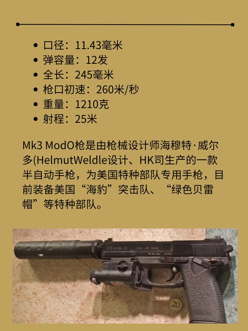 德国/美国Mk23 Mod0手枪