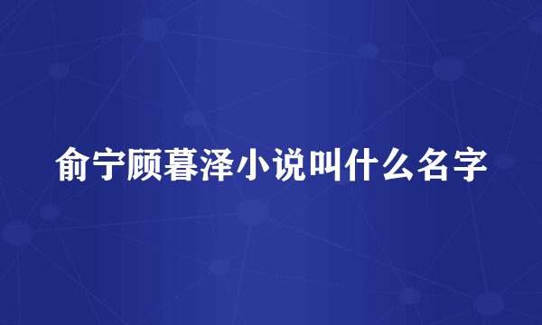 俞宁顾暮泽小说叫什么名字