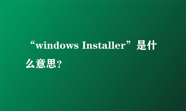 “windows Installer”是什么意思？