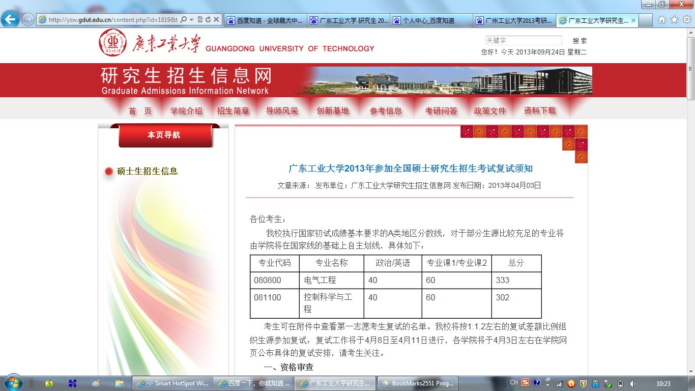 广州工业大学2013考研复试分数线