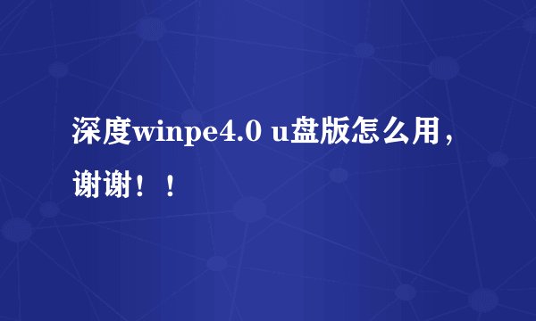 深度winpe4.0 u盘版怎么用，谢谢！！