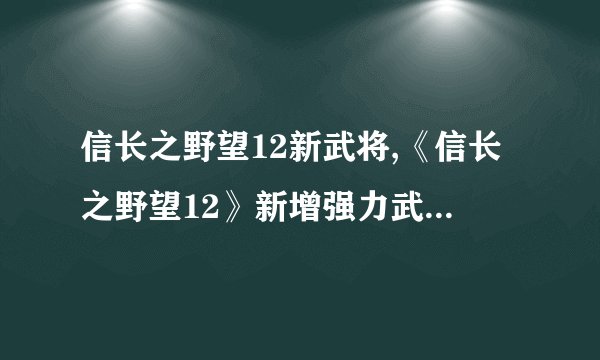 信长之野望12新武将,《信长之野望12》新增强力武将为你摆脱困境助力