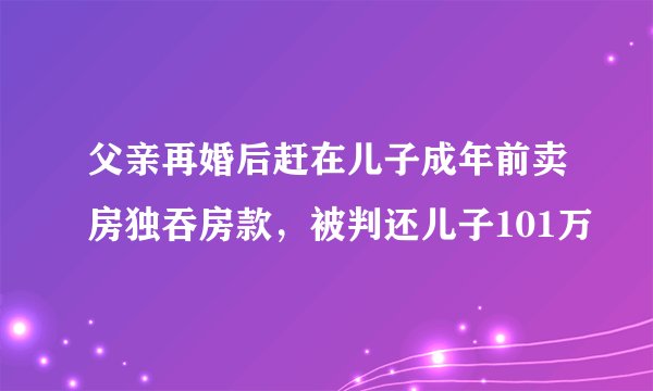父亲再婚后赶在儿子成年前卖房独吞房款，被判还儿子101万