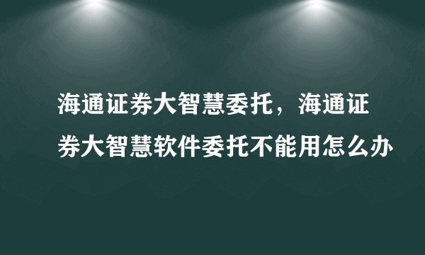 海通证券大智慧委托，海通证券大智慧软件委托不能用怎么办