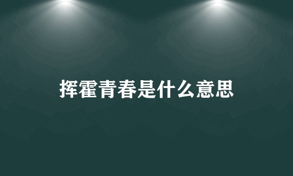 挥霍青春是什么意思
