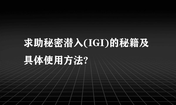 求助秘密潜入(IGI)的秘籍及具体使用方法?