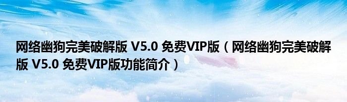 网络幽狗完美破解版V50免费VIP版网络幽狗完美破解版V50免费VIP版功能简介