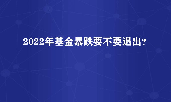 2022年基金暴跌要不要退出？
