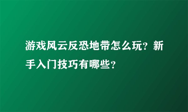 游戏风云反恐地带怎么玩？新手入门技巧有哪些？