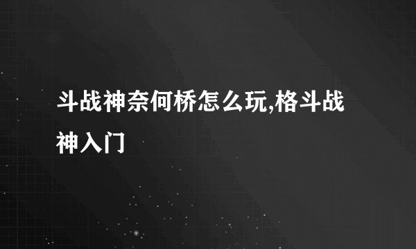 斗战神奈何桥怎么玩,格斗战神入门
