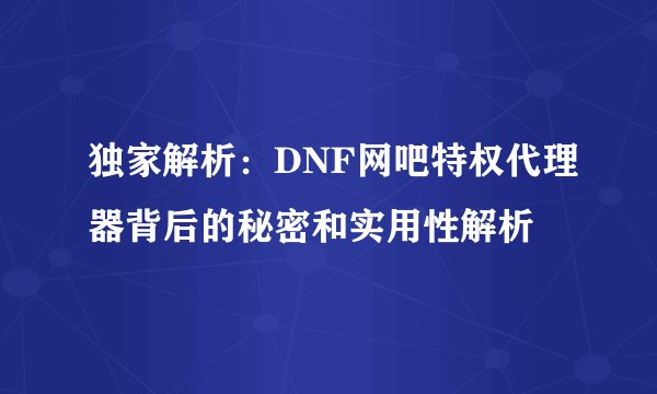 独家解析：DNF网吧特权代理器背后的秘密和实用性解析