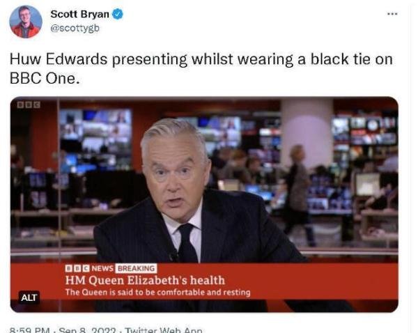 BBC中断原本节目 主播打黑领带出镜 这是咋情况？