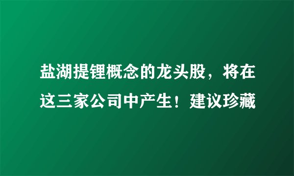 盐湖提锂概念的龙头股，将在这三家公司中产生！建议珍藏