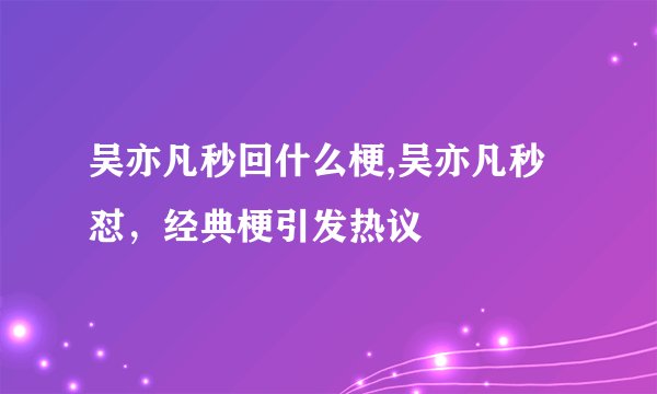 吴亦凡秒回什么梗,吴亦凡秒怼，经典梗引发热议