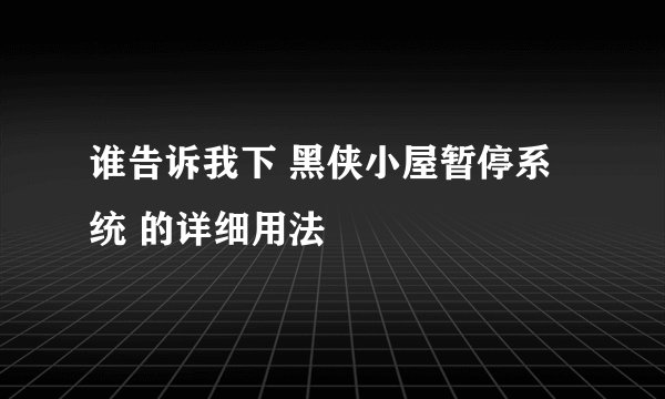 谁告诉我下 黑侠小屋暂停系统 的详细用法