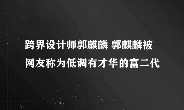 跨界设计师郭麒麟 郭麒麟被网友称为低调有才华的富二代