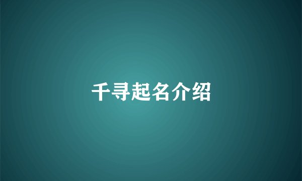千寻起名介绍