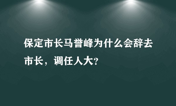 保定市长马誉峰为什么会辞去市长，调任人大？