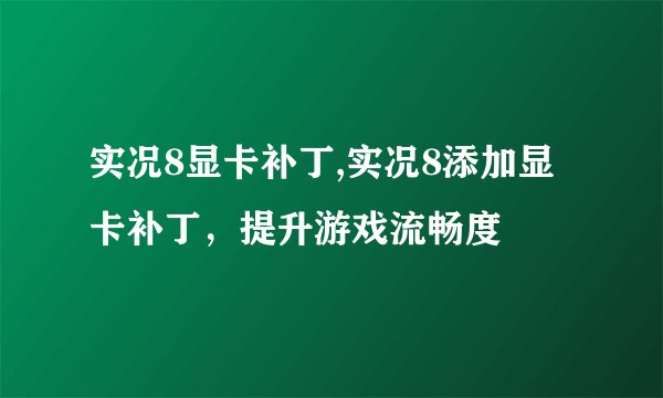 实况8显卡补丁,实况8添加显卡补丁，提升游戏流畅度