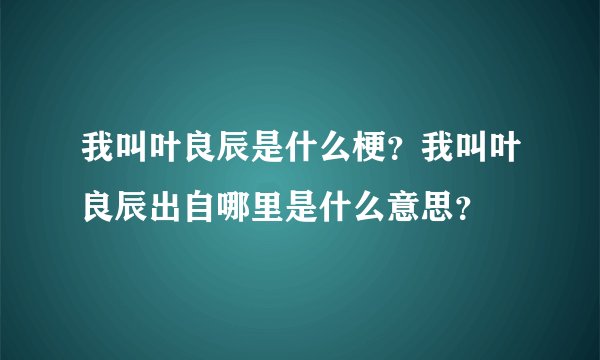 我叫叶良辰是什么梗？我叫叶良辰出自哪里是什么意思？