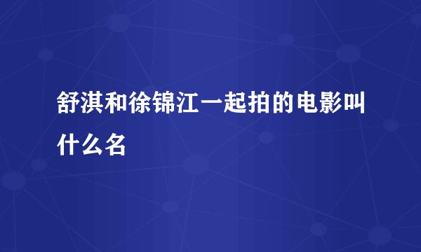 舒淇和徐锦江一起拍的电影叫什么名