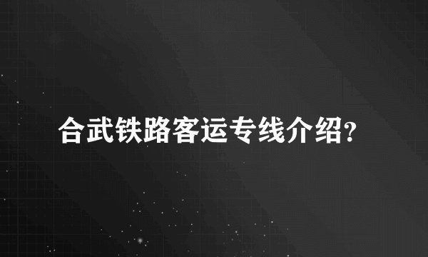 合武铁路客运专线介绍？