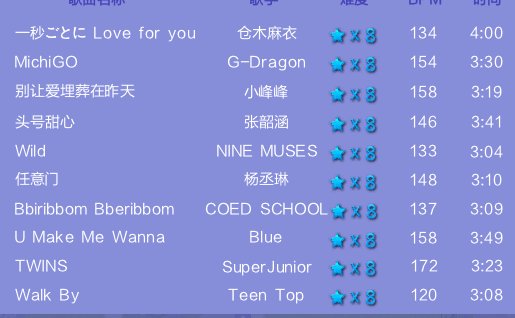 QQ炫舞8星所有歌曲