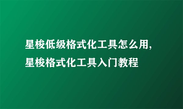 星梭低级格式化工具怎么用,星梭格式化工具入门教程