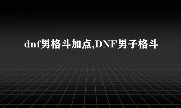dnf男格斗加点,DNF男子格斗
