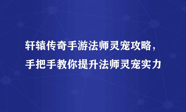 轩辕传奇手游法师灵宠攻略，手把手教你提升法师灵宠实力
