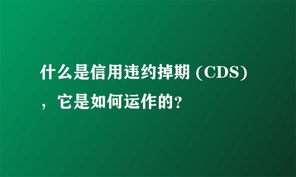 什么是信用违约掉期 (CDS)，它是如何运作的？