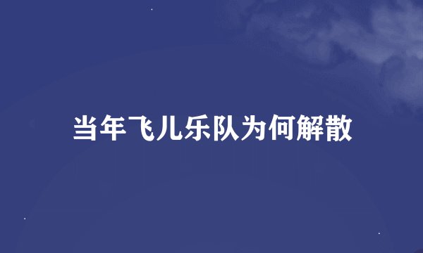 当年飞儿乐队为何解散