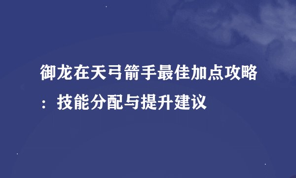 御龙在天弓箭手最佳加点攻略：技能分配与提升建议