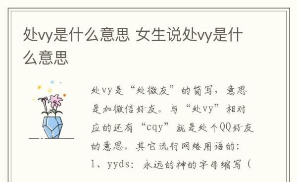 处vy是什么意思 女生说处vy是什么意思