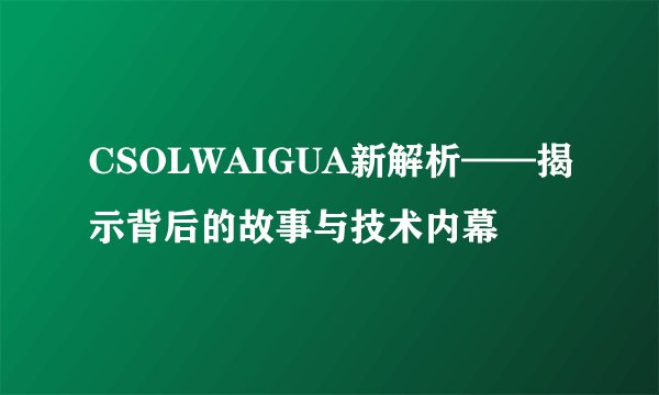 CSOLWAIGUA新解析——揭示背后的故事与技术内幕